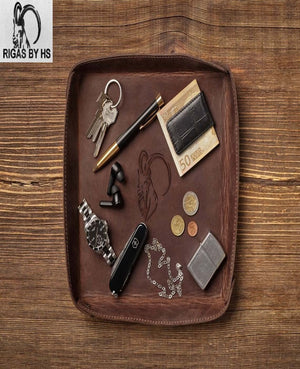 Father's Day Mens Gift Custom Coin Watch Holder Leather Tray
