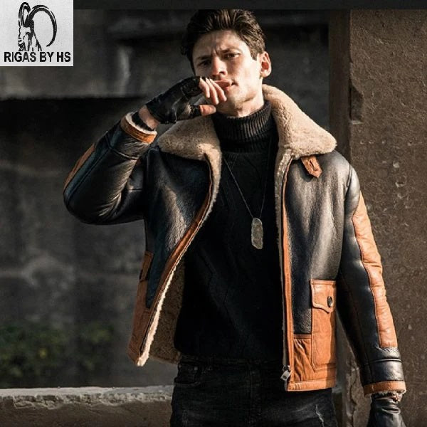 B3 Thickened Shearling Bomber Jacket Air Force Flight Leather