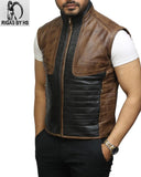 Mens Motorcycle Cargo Safari Black and Brown Leather Vest