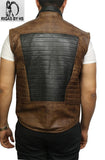 Mens Motorcycle Cargo Safari Black and Brown Leather Vest