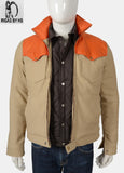 John Dutton YELLOWSTONE Kevin Costner Orange Beige Cotton Jacket