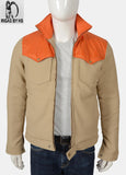 John Dutton YELLOWSTONE Kevin Costner Orange Beige Cotton Jacket