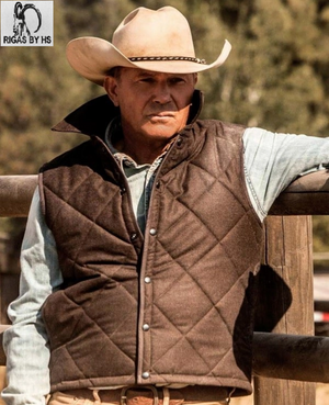 YELLOWSTONE John Dutton Kevin Costner Brown Quilted Vest