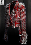 Womens Studded Spiked Steam Punk Brando Leather Jacket