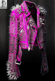 Womens Studded Spiked Steam Punk Brando Leather Jacket