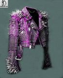 Womens Studded Spiked Steam Punk Brando Leather Jacket