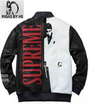 Scarface Tony Montana Black & White Leather Bomber Jacket