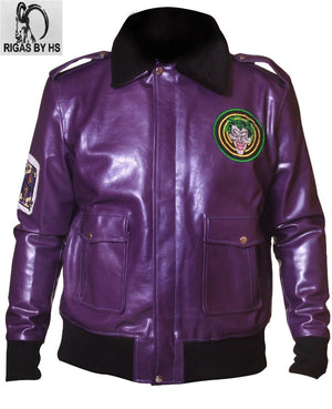 BATMAN HENCHMAN JOKER Goon Purple Leather Bomber Jacket