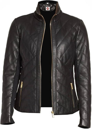 Nyx Black Quilted Classic Designer Real Leather Jacket Women Missy Plus Size