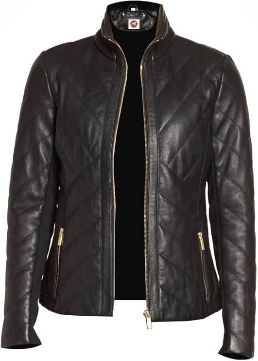 Nyx Black Quilted Classic Designer Real Leather Jacket Women Missy Plus Size