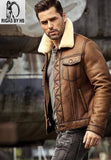 Mens Shearling B3 Bomber Flight Aviator Sheepskin Leather Jacket