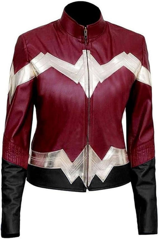 Superhero Wonder Girl Gal Gadot Marron and Black Faux Leather Jacket for Women