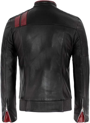 Hybrid Black Strips Red Designer Real Leather Jacket for Men