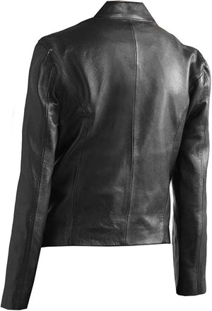 Samianti Geninue Leather Black Women Designer Moto Biker Leather Jacket for Women