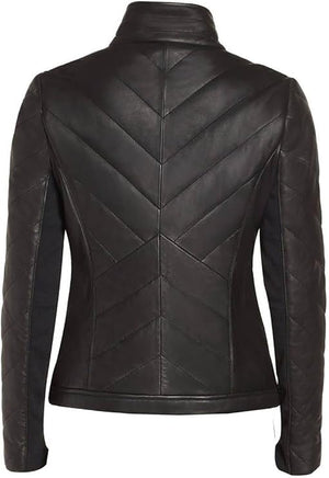 Nyx Black Quilted Classic Designer Real Leather Jacket Women Missy Plus Size