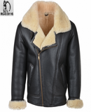 B3 RAF Aviator Pilot Flying Bomber Real Fur Shearling Sheepskin Leather Jacket