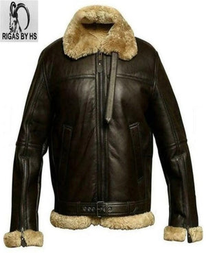 Men's RAF Aviator Brown B3 Bomber Genuine Sheepskin Leather Jacket