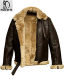 Men's RAF Aviator Brown B3 Bomber Genuine Sheepskin Leather Jacket