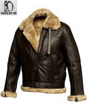 Men's RAF Aviator Brown B3 Bomber Genuine Sheepskin Leather Jacket