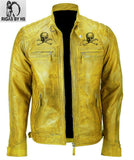 Men’s Yellow Devil’s Skull Danger Biker Vintage Leather Jacket