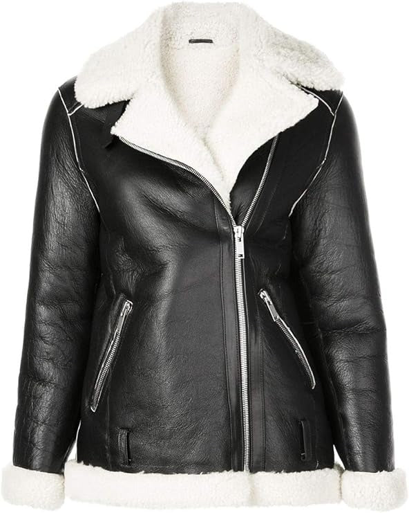 Shapior Shearling Fur Real Leather Blazer Designer Black Jacket for Women