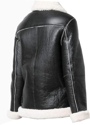 Shapior Shearling Fur Real Leather Blazer Designer Black Jacket for Women