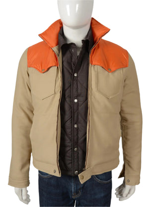 John Dutton Yellowstone Kevin Costner Orange Beige Cotton Jacket