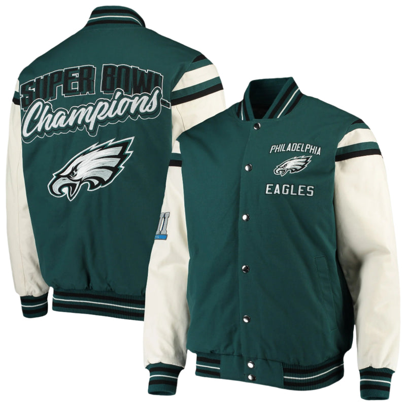 Men's G-III Sports by Carl Banks Midnight Green Philadelphia Eagles Victory Formation Commemorative Full-Snap Varsity Jacket