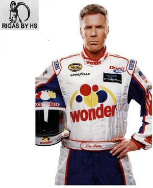 Men's Ricky Bobby Talladega Nights Wonder Bread White Racing Leather Jacket