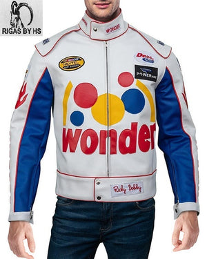 Men's Ricky Bobby Talladega Nights Wonder Bread White Racing Leather Jacket