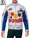 Men's Ricky Bobby Talladega Nights Wonder Bread White Racing Leather Jacket