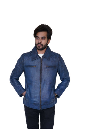 Lavendard Blue Leather Biker Jacket