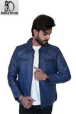 Lavendard Blue Leather Biker Jacket