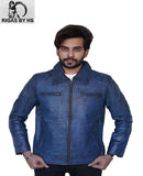 Lavendard Blue Leather Biker Jacket