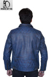 Lavendard Blue Leather Biker Jacket