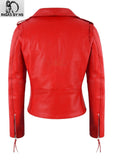 Womens Classic Brando Biker Cowhide Leather Jacket