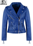 Womens Classic Brando Biker Cowhide Leather Jacket