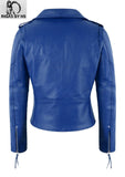 Womens Classic Brando Biker Cowhide Leather Jacket