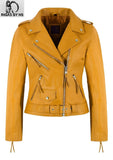 Womens Classic Brando Biker Cowhide Leather Jacket