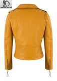 Womens Classic Brando Biker Cowhide Leather Jacket